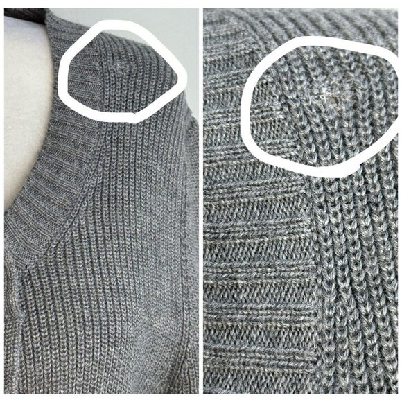 Banana Republic Gray Merino WOOL Double Breasted Cardigan Sweater *FLAW Size L - Picture 6 of 9